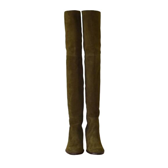 I0 NIB STUART WEITZMAN Hitest Olive Suede Stacked Heel Over The Knee Boots Sz 8 - Picture 6 of 12